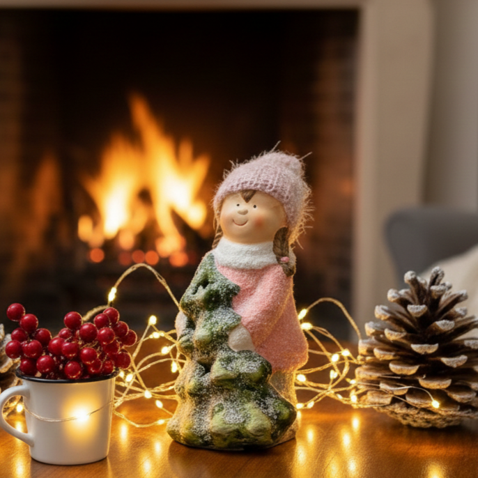 Frosted Winter Children Figurine – texture and finish detail | INARA