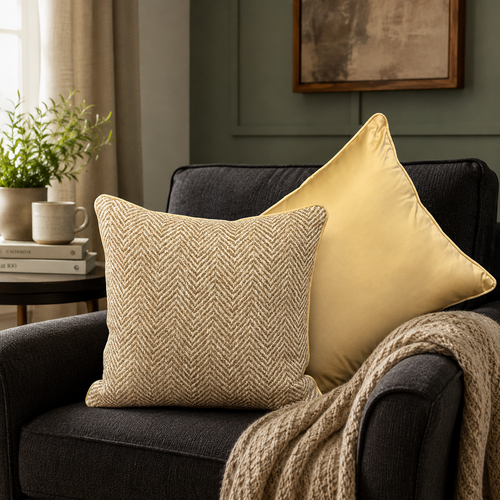 Gold & Black Herringbone Cushion Cover 18 x18