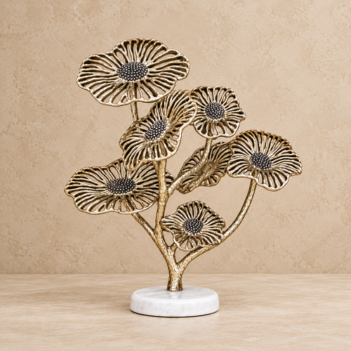Nickel  Floral Sculpture With Marble Base