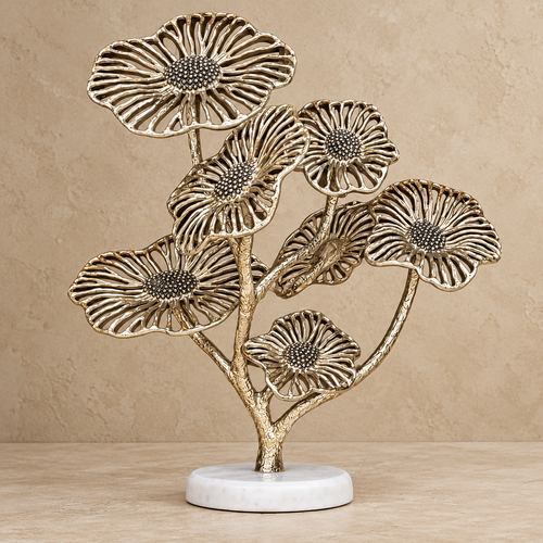 Nickel  Floral Sculpture With Marble Base