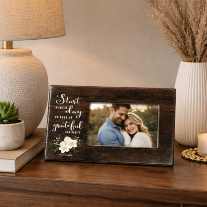 Grateful Heart Wooden Photoframe – close-up detail view | INARA