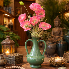 Emerald Crest Ceramic Vase With Handles