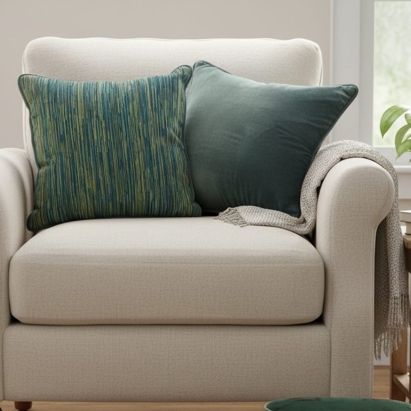 Green Textured Cushion Cover 16 x16 – close-up detail view | INARA