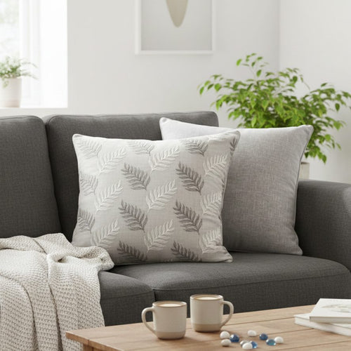 Grey & White Leaf Cushion Cover 18 x 18