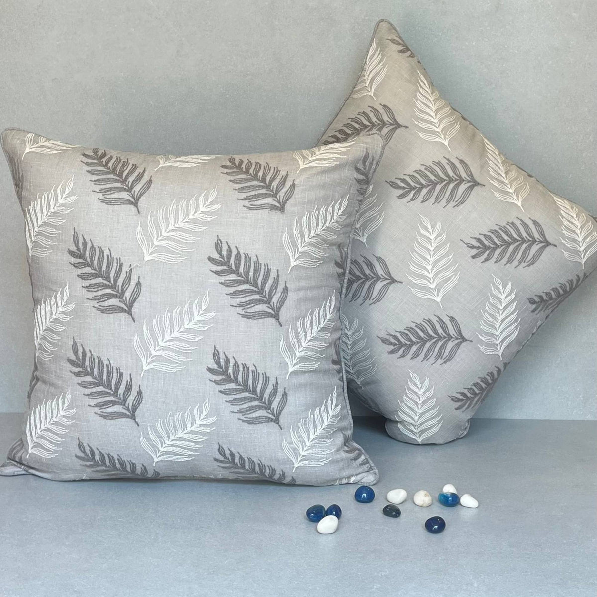 Grey & White Leaf Cushion Cover 18 x 18 – alternate angle | INARA