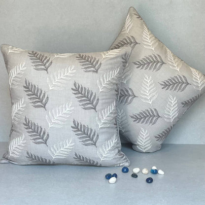 Grey & White Leaf Cushion Cover 18 x 18 – alternate angle | INARA