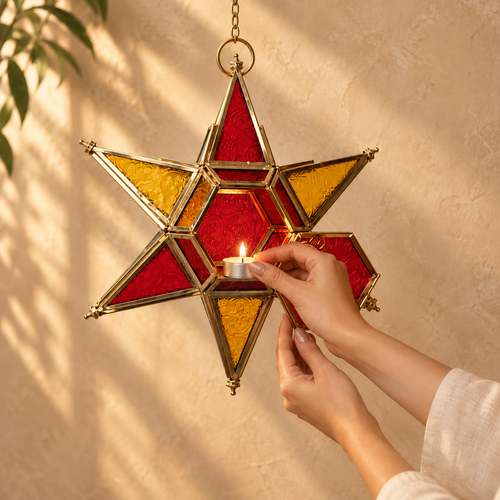 Hanging Star Lantern Red & Amber
