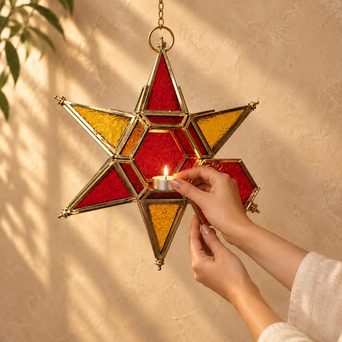 Hanging Star Lantern Red & Amber