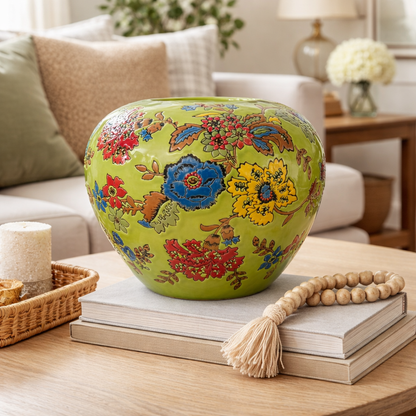 Floral bloom Hand-Painted Ceramic Vase