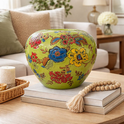 Floral bloom Hand-Painted Ceramic Vase – size and scale reference | INARA
