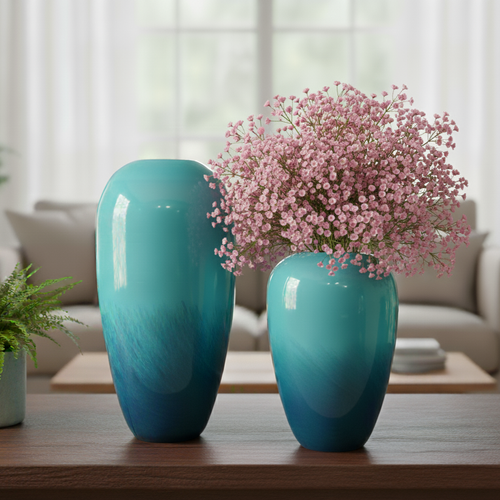Ocean Blue Handblown Glass Vase – This high-quality hand-blown glass vase in its unique shape, is the perfect way to bring in a fresh look | INARA