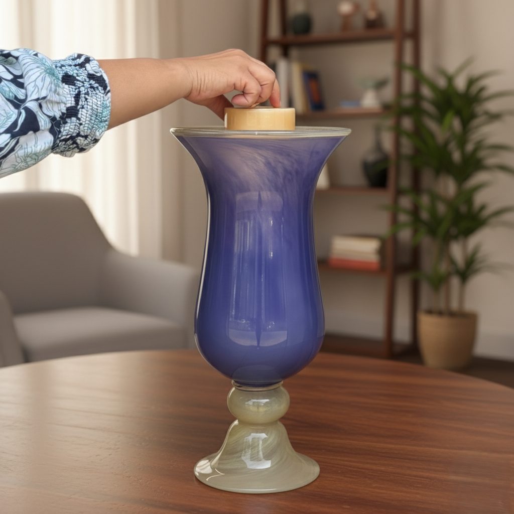 Purple Decorative Glass Vase – close-up detail view | INARA