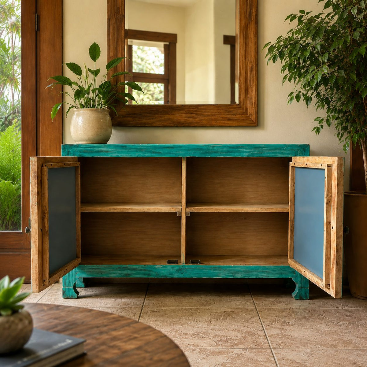 Distressed Wooden Blue Sideboard – alternate angle | INARA