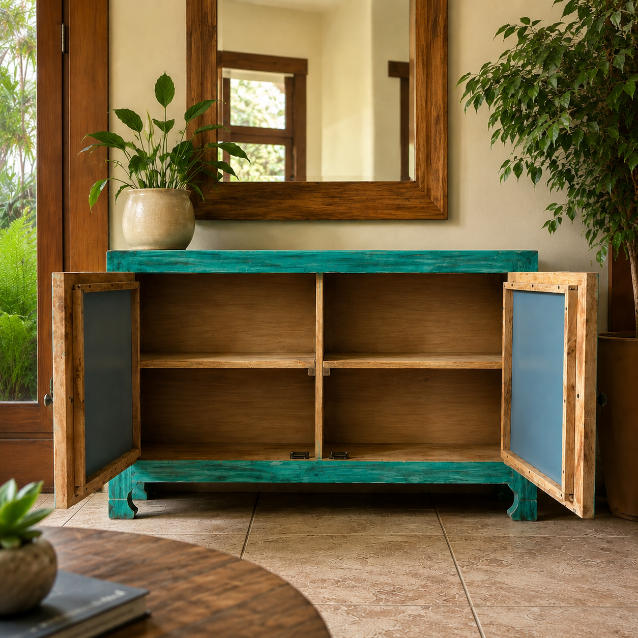 Distressed Wooden Blue Sideboard – alternate angle | INARA