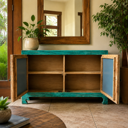Distressed Wooden Blue Sideboard – alternate angle | INARA