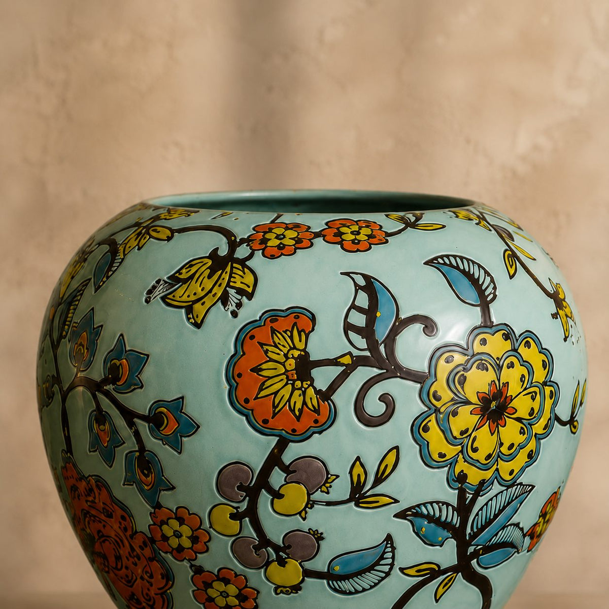 Blue Garden Hand-Painted Ceramic Pod Vase – texture and finish detail | INARA