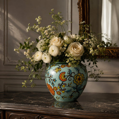 Blue Garden Hand-Painted Ceramic Pod Vase – size and scale reference | INARA