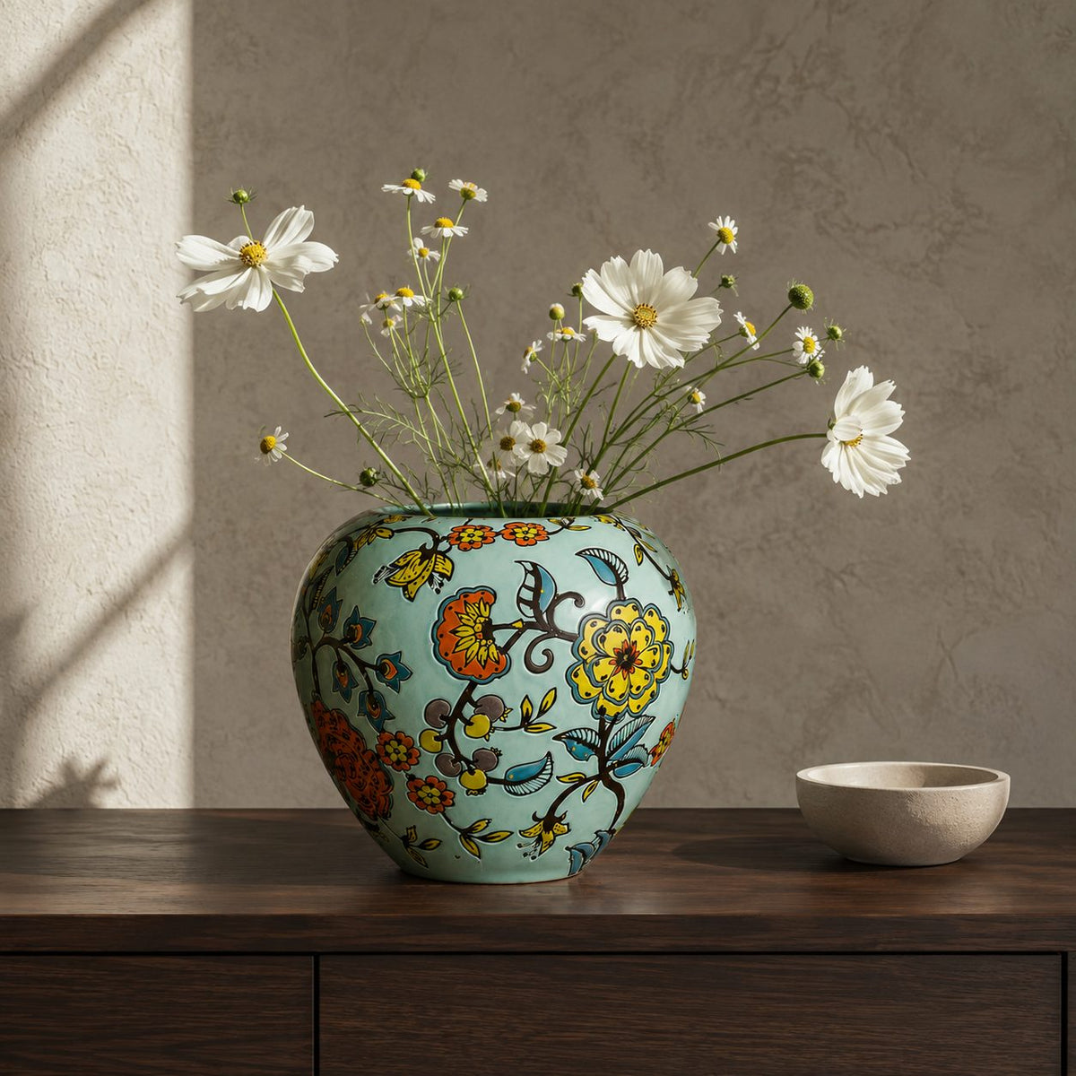Blue Garden Hand-Painted Ceramic Pod Vase – full product view | INARA