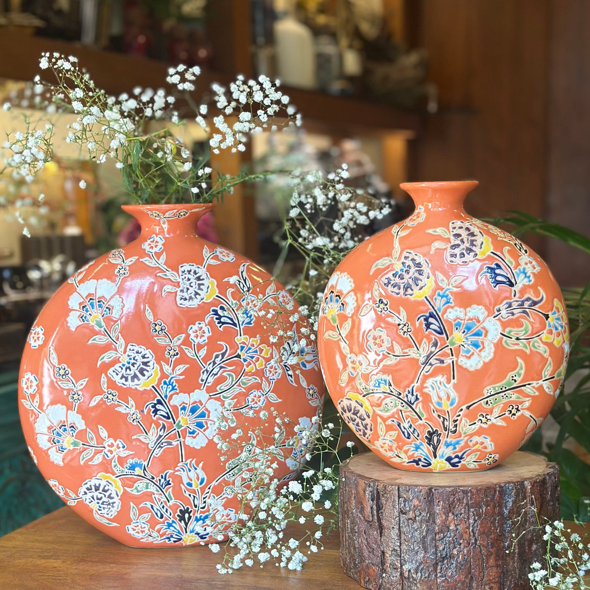 Coral Blossom Harmony Ceramic Vase – close-up detail view | INARA