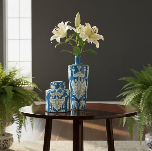 Azure Ikat Hand-Painted Ceramic Vase