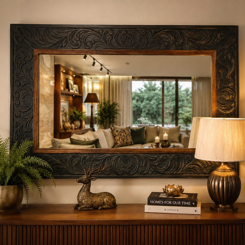 Distressed Blue Wooden Mirror