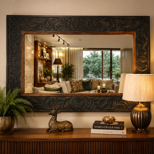 Distressed Blue Wooden Mirror