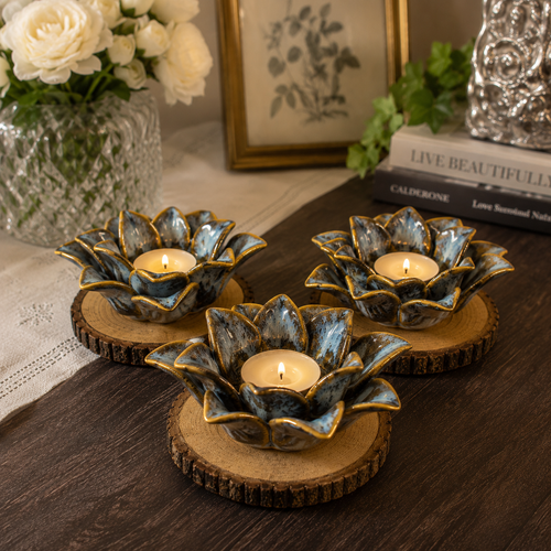 Lotus Bloom Ceramic T-Light Holder