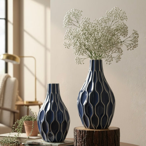 Rippled Ocean Ceramic Vase – Expertly handcrafted with high-quality ceramic, this vase offers a smooth glazed finish and sturdy build that | INARA