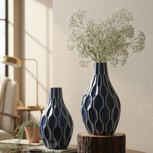 Rippled Ocean Ceramic Vase – Expertly handcrafted with high-quality ceramic, this vase offers a smooth glazed finish and sturdy build that | INARA