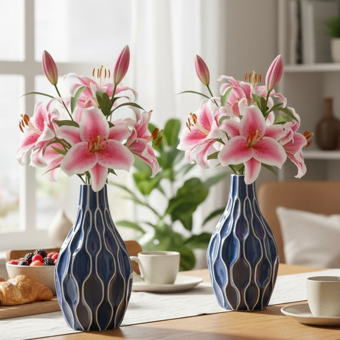 Rippled Ocean Ceramic Vase – alternate angle | INARA