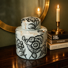 Ebon Ivory Hand-Painted Ceramic Ginger Jar