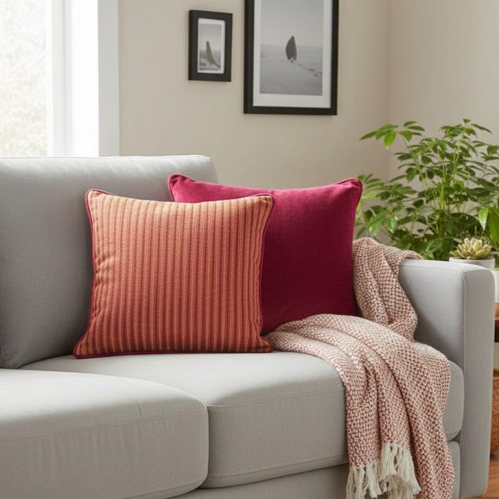 Magenta Striped Cushion Cover 16 x 16 – close-up detail view | INARA