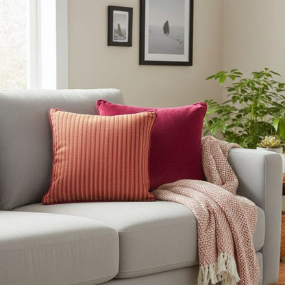 Magenta Striped Cushion Cover 16 x 16 – close-up detail view | INARA