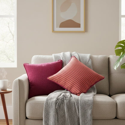 Magenta Striped Cushion Cover 16 x 16 – alternate angle | INARA