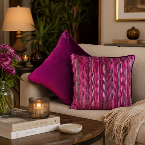 Magenta Zig Zag  Velvet Cushion Cover 16 x 16