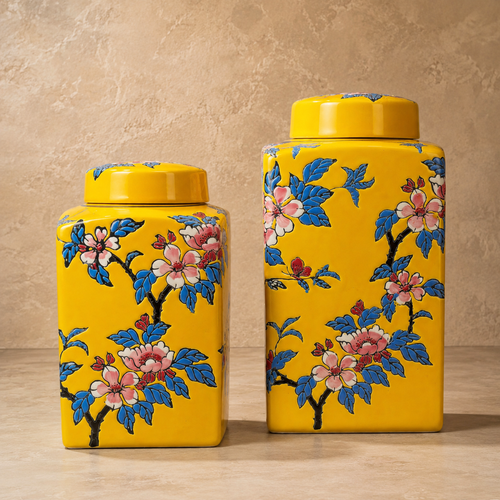 Marigold Blossom Hand-Painted Ceramic Jar