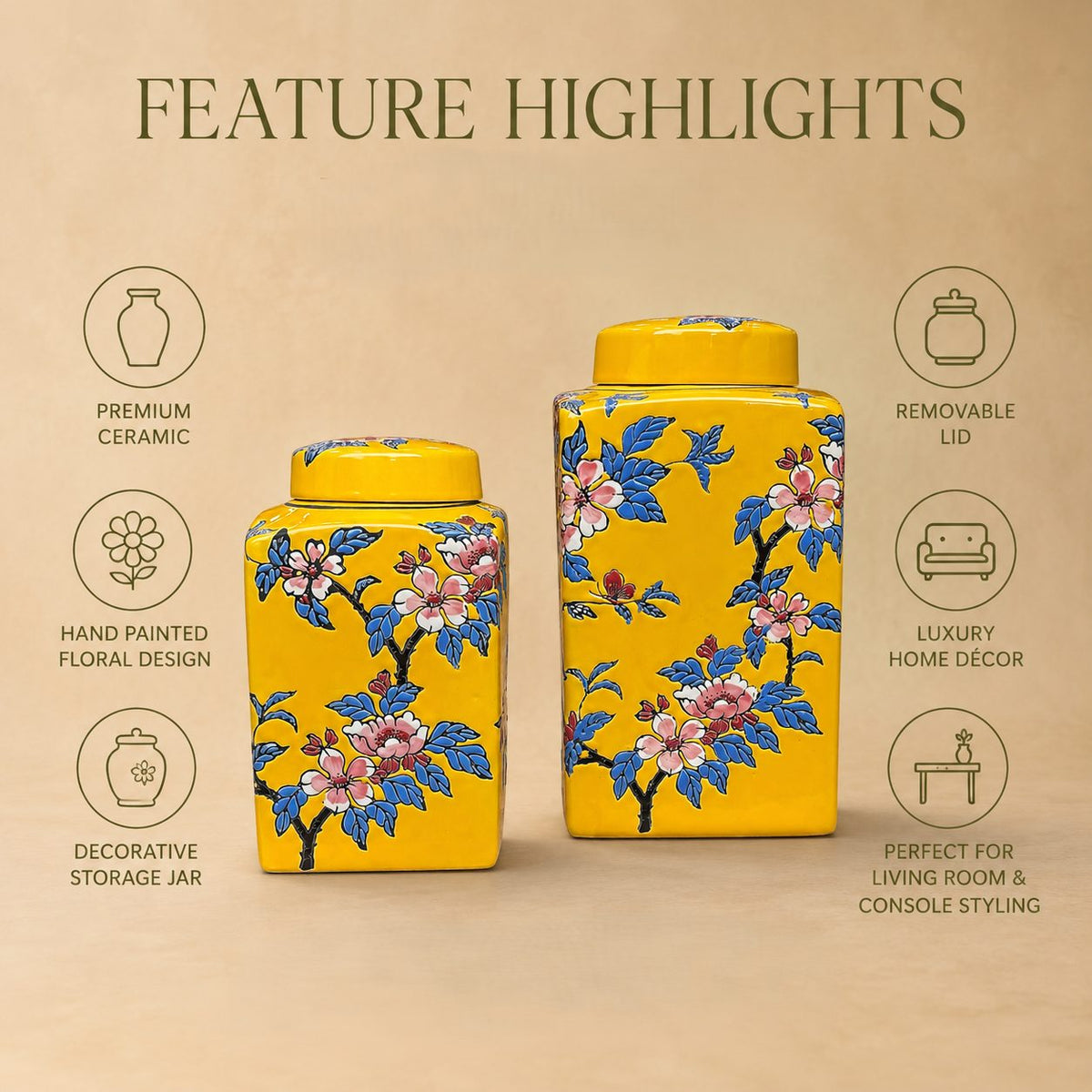Marigold Blossom Hand-Painted Ceramic Jar – size and scale reference | INARA