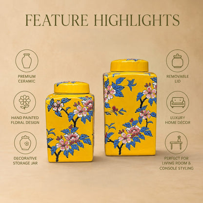 Marigold Blossom Hand-Painted Ceramic Jar – size and scale reference | INARA
