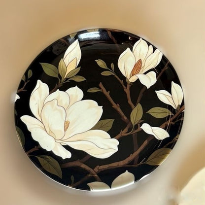 Midnight Mangolia Ceramic Wall Plate – close-up detail view | INARA