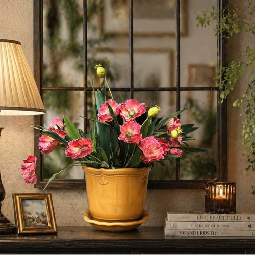 Mustard Glow Ceramic Planter With Plate – Bring home a warm burst of sunshine with the Mustard Glow Ceramic Planter, thoughtfully designed | INARA