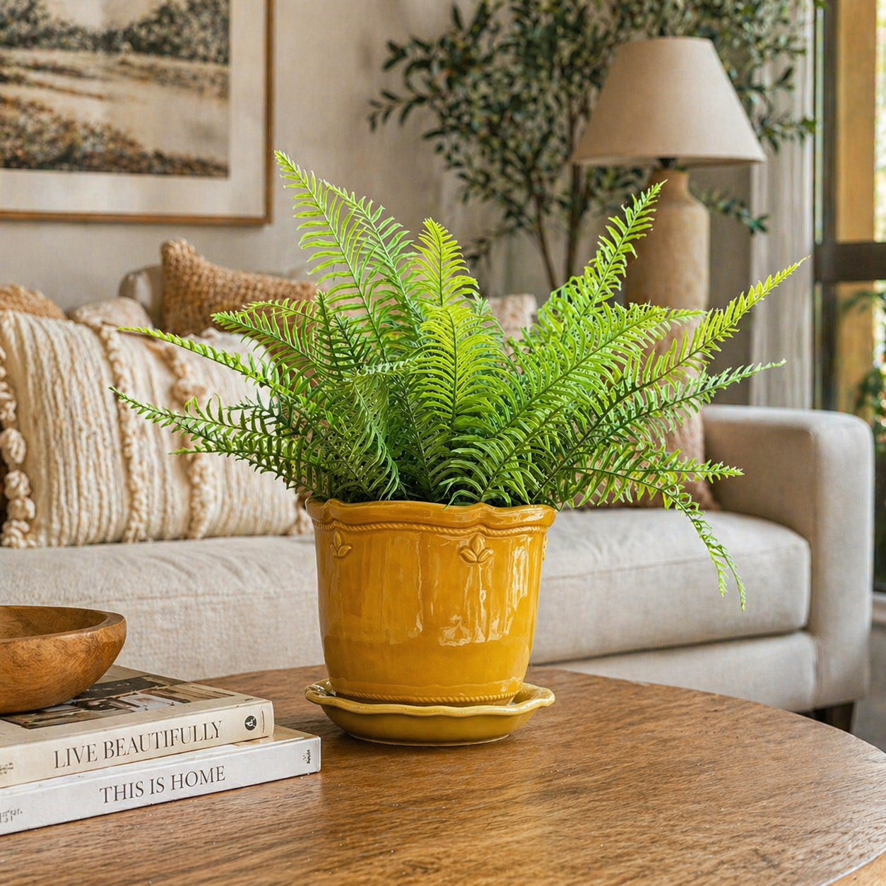 Mustard Glow Ceramic Planter With Plate