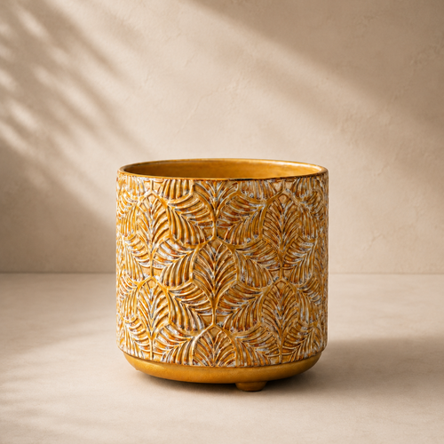 Textured Leaf Ceramic Footed Planter