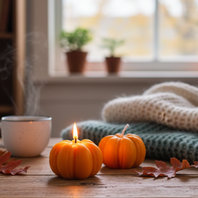Orange Mini Pumpkin Soy Candle - Set Of 3 – close-up detail view | INARA