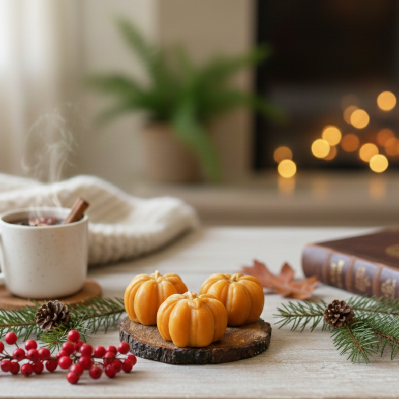 Orange Mini Pumpkin Soy Candle - Set Of 3 – texture and finish detail | INARA