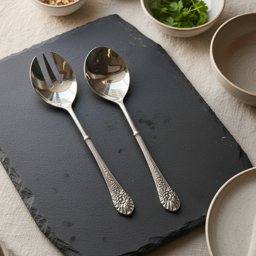 Antique Silver Serving Spoon & Fork Set