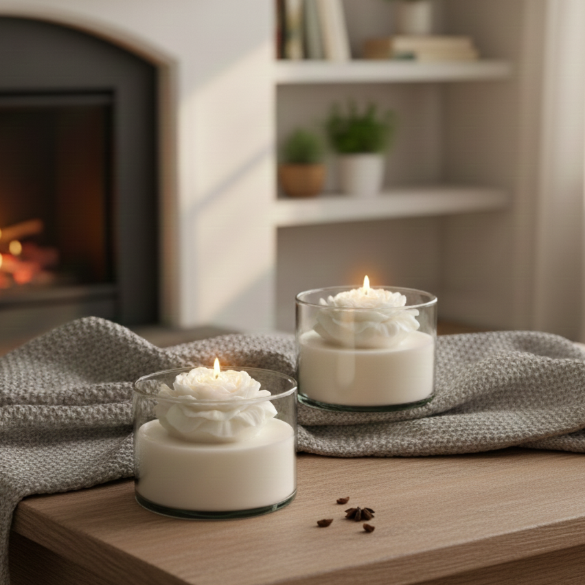 Oudh Rose Soy Candle Jar – size and scale reference | INARA