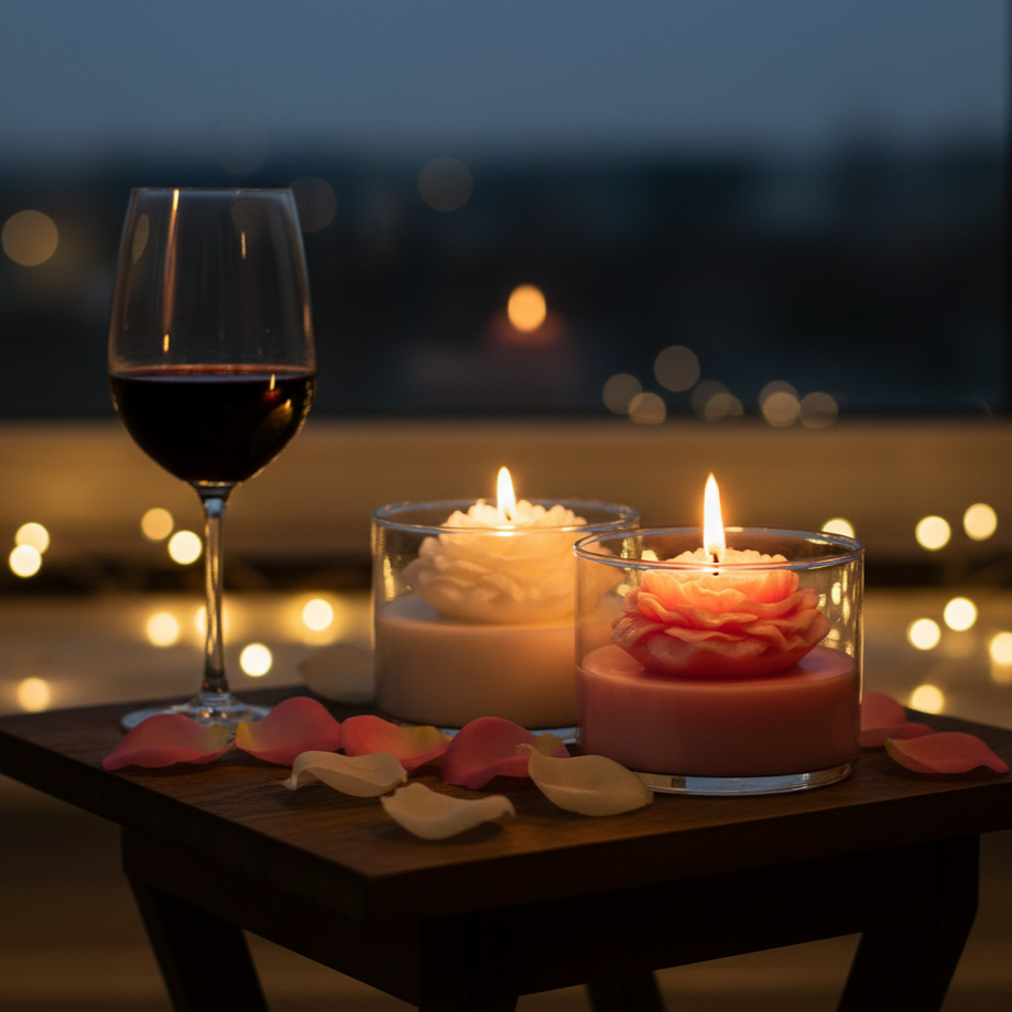 Oudh Rose Soy Candle Jar – full product view | INARA