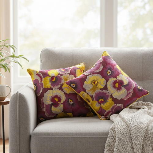 Pansy Flower Cushion Cover 16x16 – Bring the beauty of spring indoors with our Pansy Flower Cushion Cover 16 x 16 | INARA
