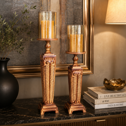 Vintage Pillar Metal Candlestand – close-up detail view | INARA