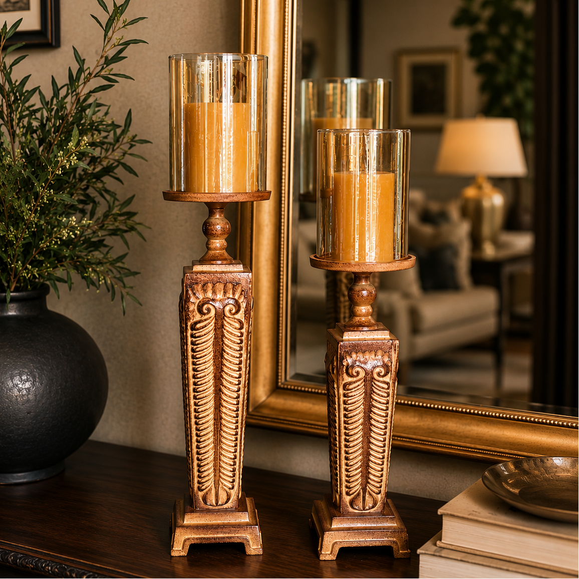 Vintage Pillar Metal Candlestand – alternate angle | INARA